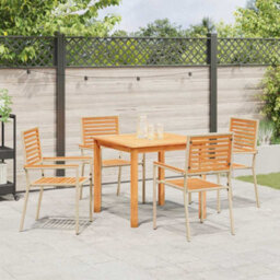 Berkfield Garden Dining Set 5 Pcs Beige Poly Rattan - thumbnail 4