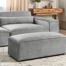 Wyld And Coco Grey Fabric Ottoman Footrest With Soft Foam Cushioning, Minimalist Rectangular Design, W52 X D102 X H39Cm - thumbnail 2
