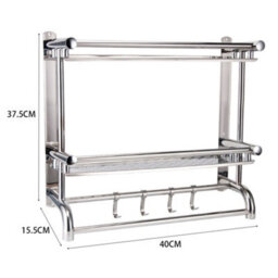 Living And Home Chrome Wall Mounted Stainless Steel Bathroom Towel Rack With 2 Tier Storage Shelf And Hooks - thumbnail 8