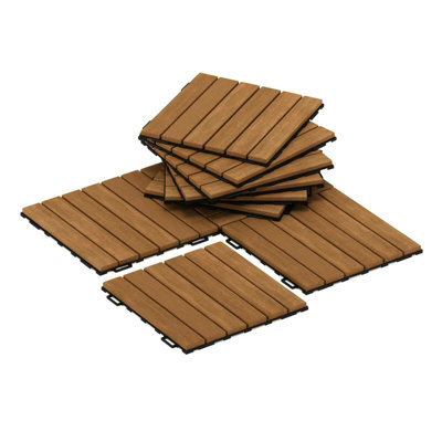 Furinno Tioman Outdoor Floor Decking Wood Tile Interlock 10Pc/ctn, Honey Oak Color - image 1