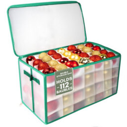 Pelle & Sol Christmas Bauble Storage Box, Green - 112 Ornament Capacity With Padded Dividers, Zipped Lid And Carry Handles