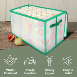 Pelle & Sol Christmas Bauble Storage Box, Green - 112 Ornament Capacity With Padded Dividers, Zipped Lid And Carry Handles - thumbnail 5