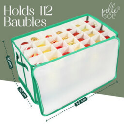 Pelle & Sol Christmas Bauble Storage Box, Green - 112 Ornament Capacity With Padded Dividers, Zipped Lid And Carry Handles - thumbnail 4