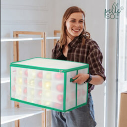 Pelle & Sol Christmas Bauble Storage Box, Green - 112 Ornament Capacity With Padded Dividers, Zipped Lid And Carry Handles - thumbnail 3