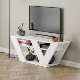 Decortie Pipralla Modern Tv Unit Multimedia Centre White With Shelves 110Cm - thumbnail 4