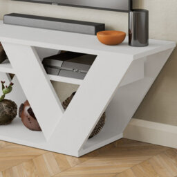 Decortie Pipralla Modern Tv Unit Multimedia Centre White With Shelves 110Cm - thumbnail 5