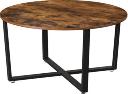 Songmics Industrial Living Room Piece, Round Steel Frame Coffee Table, Rustic Brown And Black - thumbnail 8