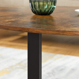 Songmics Industrial Living Room Piece, Round Steel Frame Coffee Table, Rustic Brown And Black - thumbnail 6