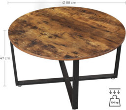 Songmics Industrial Living Room Piece, Round Steel Frame Coffee Table, Rustic Brown And Black - thumbnail 2