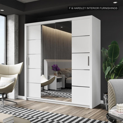 Fhif Dallas 180Cm White Sliding Door Wardrobe Modern Bedroom Storage With Full Length Mirror Shelves And Hanging Rails - image 1