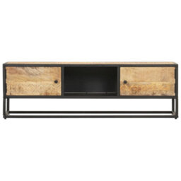 Berkfield Tv Cabinet With Carved Door 130X30X40 Cm Rough Mango Wood - thumbnail 3