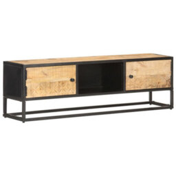 Berkfield Tv Cabinet With Carved Door 130X30X40 Cm Rough Mango Wood - thumbnail 1