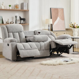 Lovell 3 Seat Recliner Sofa With Central Console - Light Grey