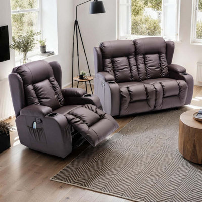 More4Homes Caesar Manual Recliner Bonded Leather 1+2 Seater Sofa Set (Brown) - image 1