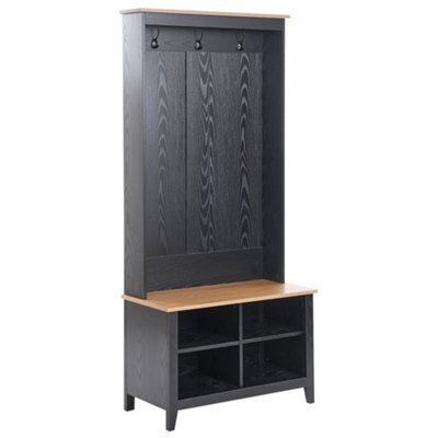 Beliani Shoe Storage With Coat Rack Durack Black/ Light Brown - image 1