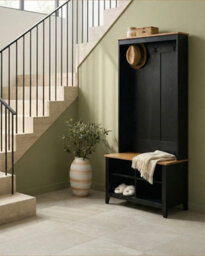 Beliani Shoe Storage With Coat Rack Durack Black/ Light Brown - thumbnail 2