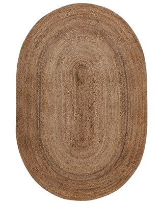 Beliani Natural Living Beige Jute Area Rug 100 X 150 Cm Braided Oval - image 1