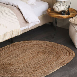 Beliani Natural Living Beige Jute Area Rug 100 X 150 Cm Braided Oval - thumbnail 2