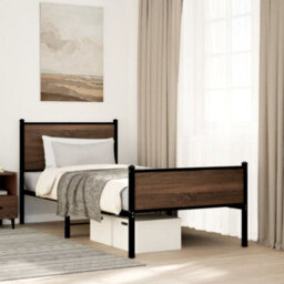 Berkfield Metal Bed Frame Without Mattress Brown Oak 90X190 Cm Single - thumbnail 1