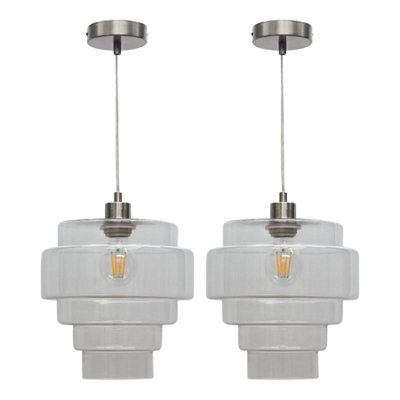 First Choice Lighting Set Of 2 Benson - 5 Tier Glass & Satin Nickel Ceiling Pendant Lights - image 1