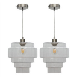 First Choice Lighting Set Of 2 Benson - 5 Tier Glass & Satin Nickel Ceiling Pendant Lights - thumbnail 1