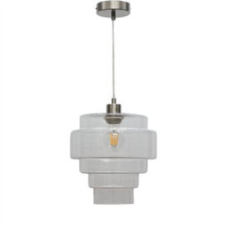 First Choice Lighting Set Of 2 Benson - 5 Tier Glass & Satin Nickel Ceiling Pendant Lights - thumbnail 2
