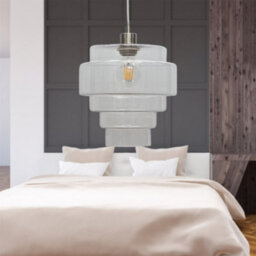 First Choice Lighting Set Of 2 Benson - 5 Tier Glass & Satin Nickel Ceiling Pendant Lights - thumbnail 5
