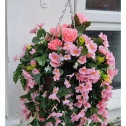 Hanging Basket Artificial Plants Flowers Green Rose Grass Ivy Leaf Fern Foliage - 2 Hanging Baskets - thumbnail 4