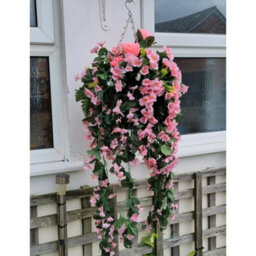Hanging Basket Artificial Plants Flowers Green Rose Grass Ivy Leaf Fern Foliage - 2 Hanging Baskets - thumbnail 5