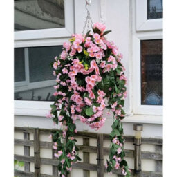 Hanging Basket Artificial Plants Flowers Green Rose Grass Ivy Leaf Fern Foliage - 2 Hanging Baskets - thumbnail 3