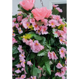 Hanging Basket Artificial Plants Flowers Green Rose Grass Ivy Leaf Fern Foliage - 2 Hanging Baskets - thumbnail 8