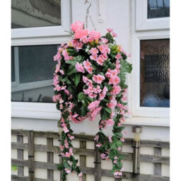 Hanging Basket Artificial Plants Flowers Green Rose Grass Ivy Leaf Fern Foliage - 2 Hanging Baskets - thumbnail 6