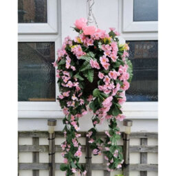Hanging Basket Artificial Plants Flowers Green Rose Grass Ivy Leaf Fern Foliage - 2 Hanging Baskets - thumbnail 7