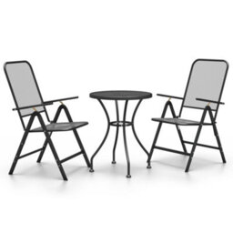 Berkfield 3 Piece Garden Dining Set Expanded Metal Mesh Anthracite - thumbnail 2