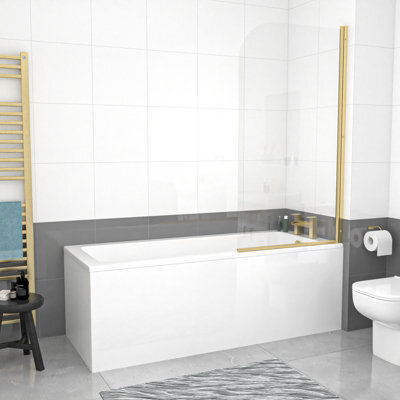 Nes Home 1700mm Square Bath With Legs And Brushed Brass Frame Curved Bath Screen - image 1