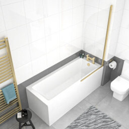 Nes Home 1700mm Square Bath With Legs And Brushed Brass Frame Curved Bath Screen - thumbnail 4
