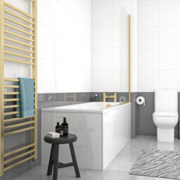 Nes Home 1700mm Square Bath With Legs And Brushed Brass Frame Curved Bath Screen - thumbnail 3
