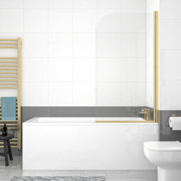Nes Home 1700mm Square Bath With Legs And Brushed Brass Frame Curved Bath Screen - thumbnail 2