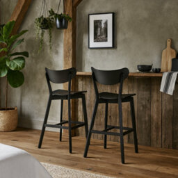 Wyld Haus Set Of 2 Saffron Black Wooden Bar Stools With Footrest - thumbnail 1
