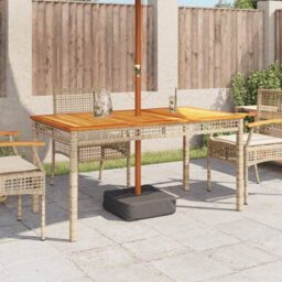 Berkfield Garden Table Beige 140X80X75 Cm Poly Rattan Acacia Wood - thumbnail 3