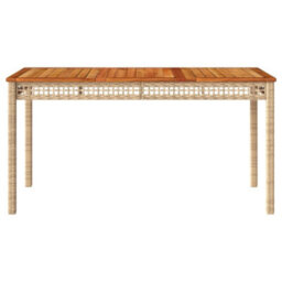 Berkfield Garden Table Beige 140X80X75 Cm Poly Rattan Acacia Wood - thumbnail 4