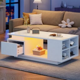 Btm High Gloss Coffee Table With Drawer Open Storage And Led Lights For Living Room - thumbnail 2