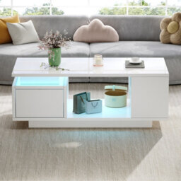 Btm High Gloss Coffee Table With Drawer Open Storage And Led Lights For Living Room - thumbnail 3