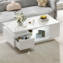 Btm High Gloss Coffee Table With Drawer Open Storage And Led Lights For Living Room - thumbnail 6