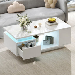 Btm High Gloss Coffee Table With Drawer Open Storage And Led Lights For Living Room - thumbnail 4