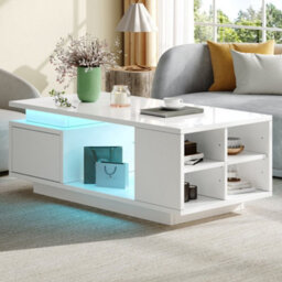 Btm High Gloss Coffee Table With Drawer Open Storage And Led Lights For Living Room - thumbnail 5