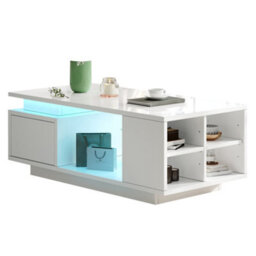 Btm High Gloss Coffee Table With Drawer Open Storage And Led Lights For Living Room - thumbnail 9
