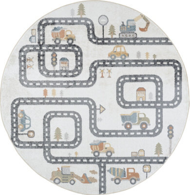 Livabliss Round Lillian-Kids Beige Grey Orange Blue Washable Rug For Children's Rooms 160 X 160 Cm Easy Care, Non Shedding - image 1
