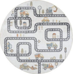 Livabliss Round Lillian-Kids Beige Grey Orange Blue Washable Rug For Children's Rooms 160 X 160 Cm Easy Care, Non Shedding - thumbnail 1