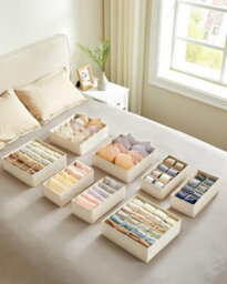 Songmics Set Of 8 Underwear Drawer Organisers, Drawer Dividers,fabric Storage Boxes For Closet Wardrobe Shelves, Sand Beige - thumbnail 2